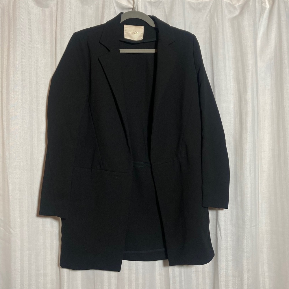 Maje Black Longline Open Front Blazer Jacket Vanille Crepe Women M Minimalist